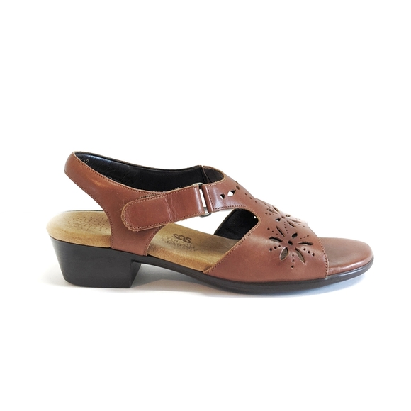SAS Healed Sandals Brown Leather Lazer Cut Size 10 Tripad Comfort - Picture 1 of 9